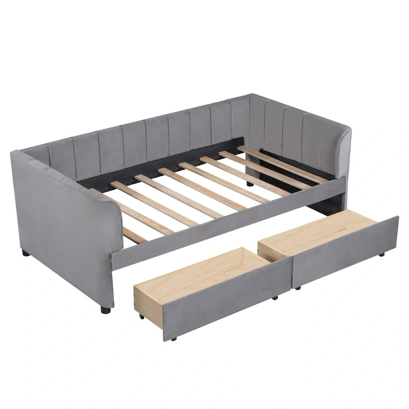 Twin Size Upholstered Daybed with Ergonomic Design Backrest and 2 Drawers