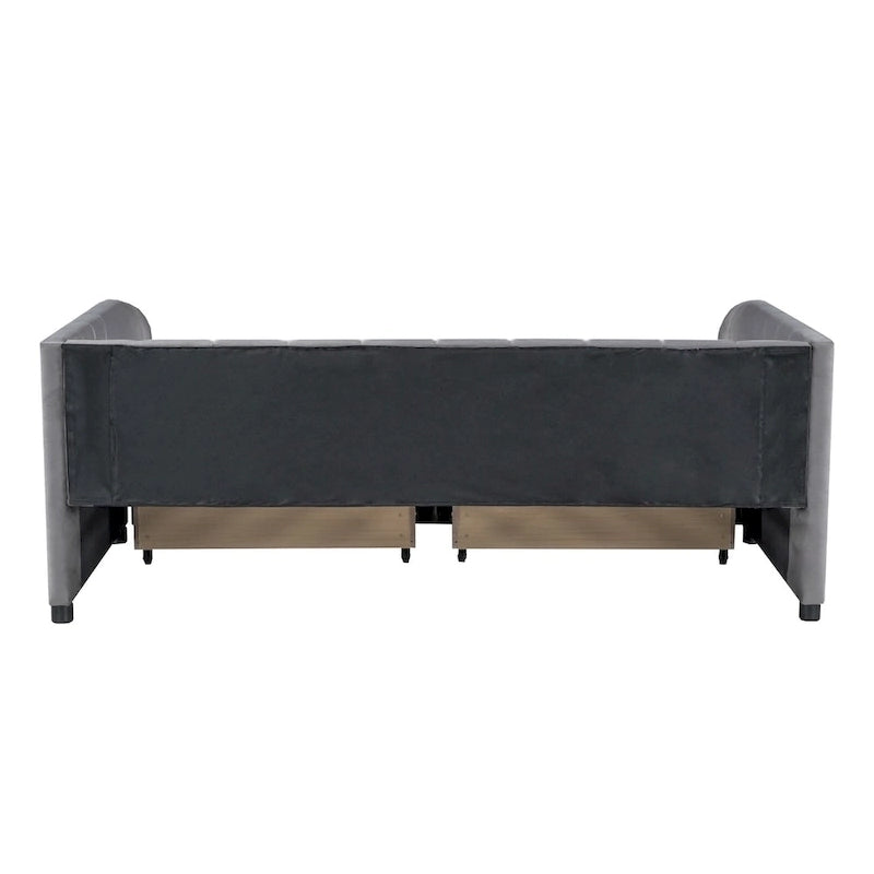 Twin Size Upholstered Daybed with Ergonomic Design Backrest and 2 Drawers