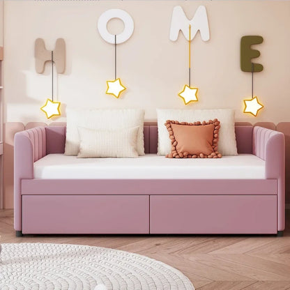 Twin Size Upholstered Daybed with Ergonomic Design Backrest and 2 Drawers