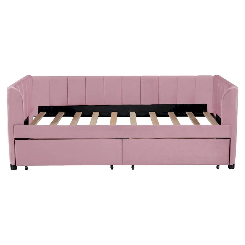 Twin Size Upholstered Daybed with Ergonomic Design Backrest and 2 Drawers