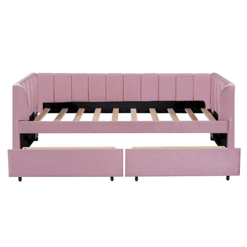 Twin Size Upholstered Daybed with Ergonomic Design Backrest and 2 Drawers