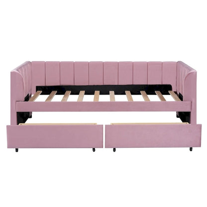 Twin Size Upholstered Daybed with Ergonomic Design Backrest and 2 Drawers