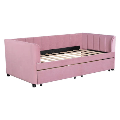 Twin Size Upholstered Daybed with Ergonomic Design Backrest and 2 Drawers