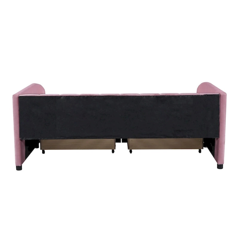 Twin Size Upholstered Daybed with Ergonomic Design Backrest and 2 Drawers