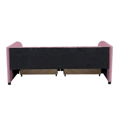 Twin Size Upholstered Daybed with Ergonomic Design Backrest and 2 Drawers
