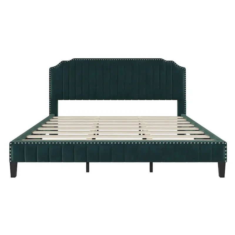 3 Pieces Bedroom Set Modern Linen Curved Upholstered Beige Platform King Bed with Two Black Cherry Nightstands