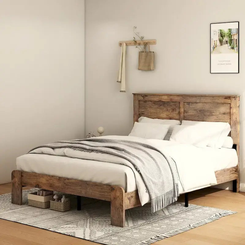 Dark Brown Full Size Wood Platform Bed Fro Bedroom