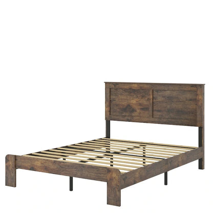 Dark Brown Full Size Wood Platform Bed Fro Bedroom