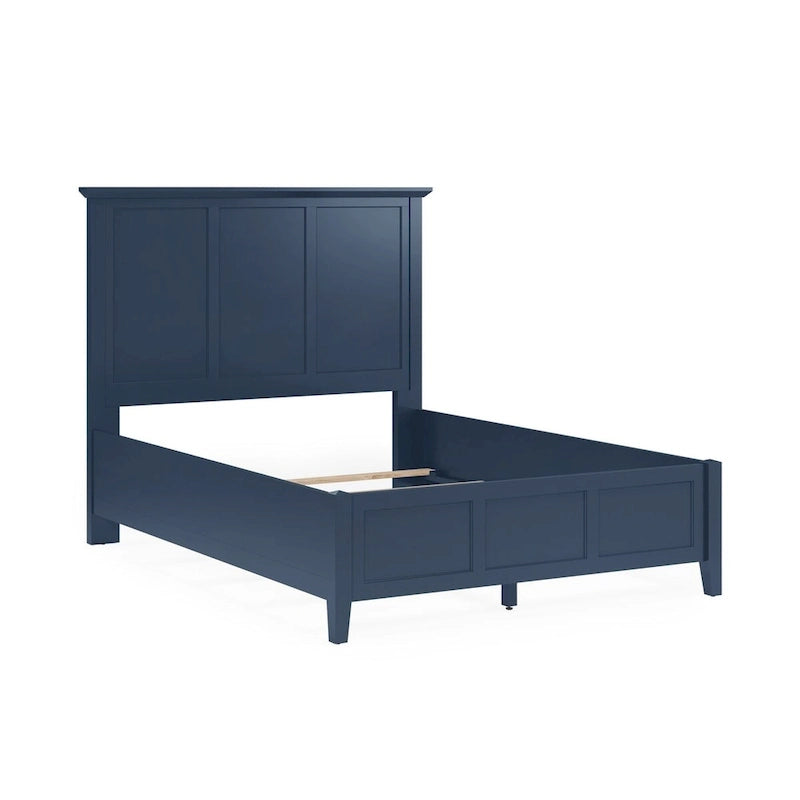 Fritz King Size Bed, Three Panel Design, Beveled Top, Solid Wood, Blue