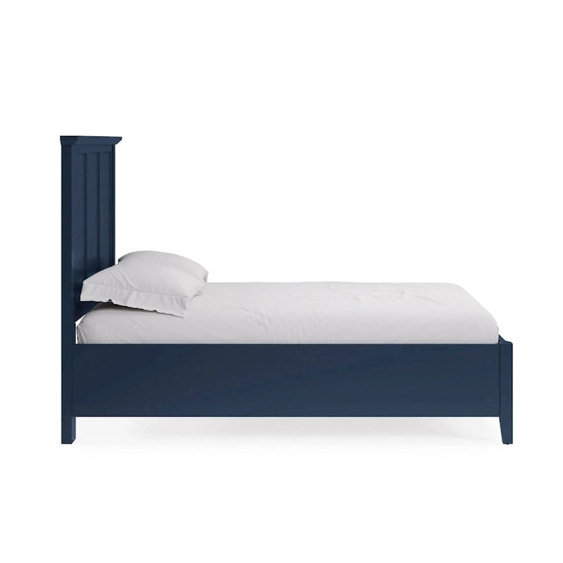 Fritz King Size Bed, Three Panel Design, Beveled Top, Solid Wood, Blue