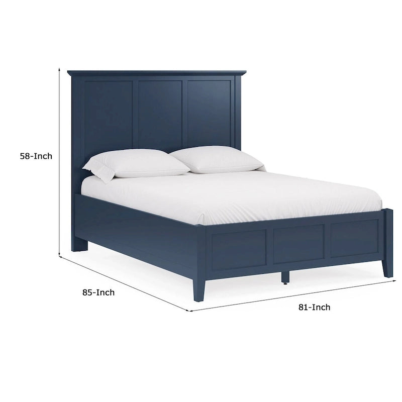 Fritz King Size Bed, Three Panel Design, Beveled Top, Solid Wood, Blue