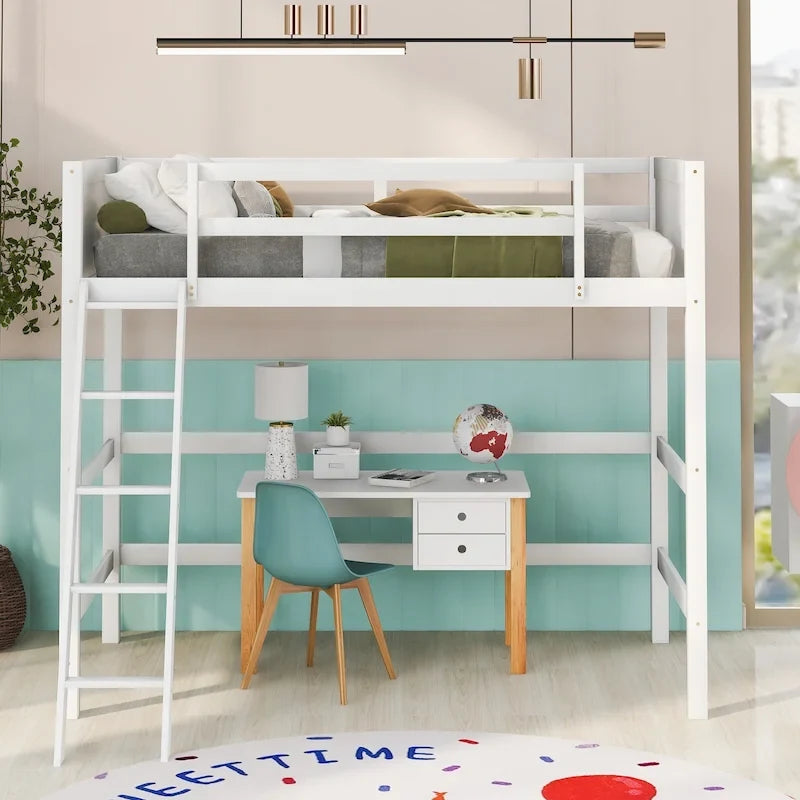 Solid Wood Twin Size Loft Bed with Ladder