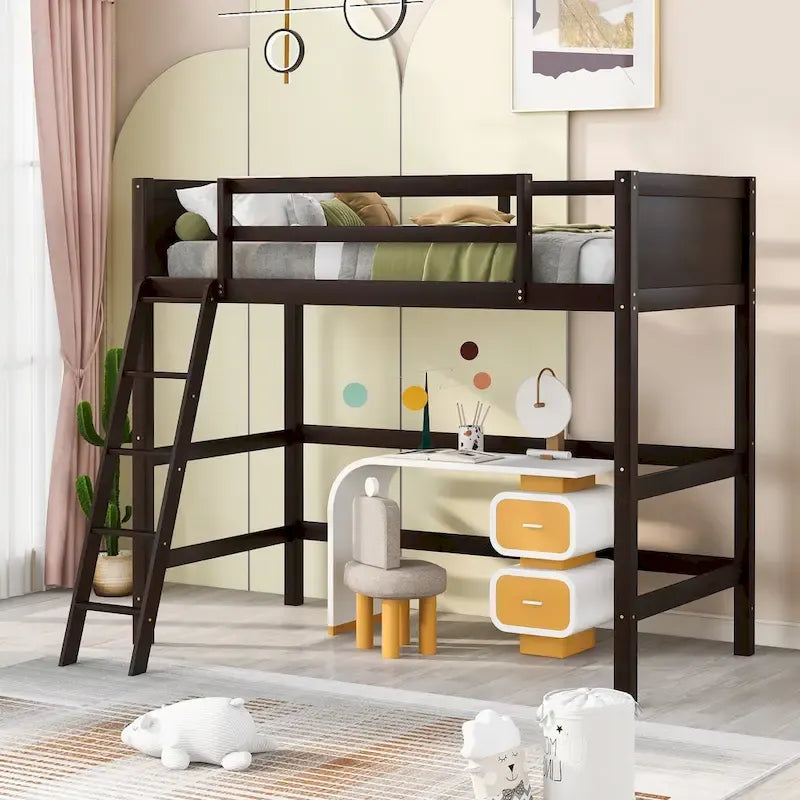 Solid Wood Twin Size Loft Bed with Ladder