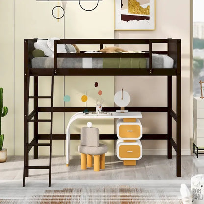 Solid Wood Twin Size Loft Bed with Ladder