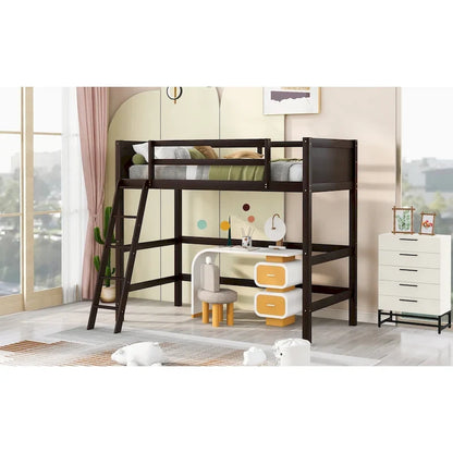 Solid Wood Twin Size Loft Bed with Ladder