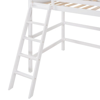 Solid Wood Twin Size Loft Bed with Ladder