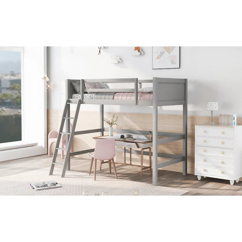 Solid Wood Twin Size Loft Bed with Ladder