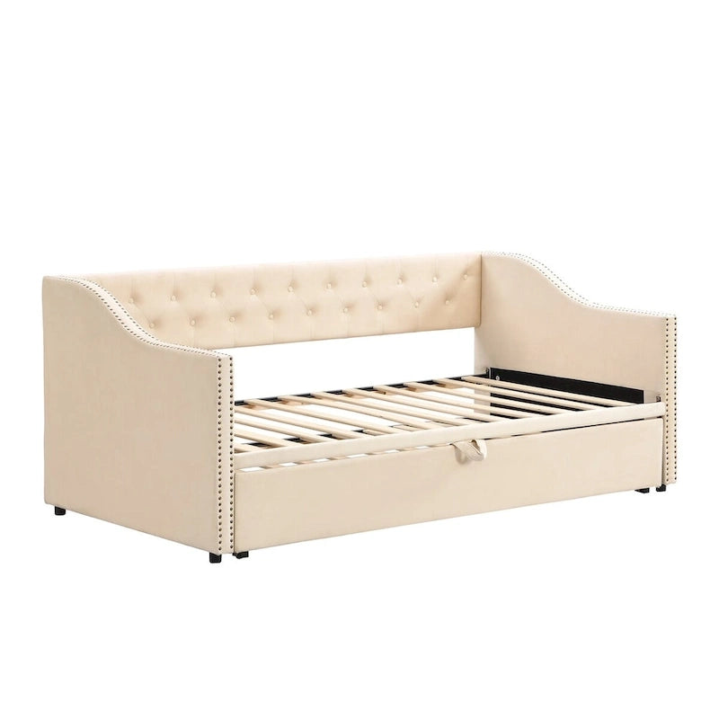 Twin Size Upholstered daybed with Pop Up Trundle, Pink
