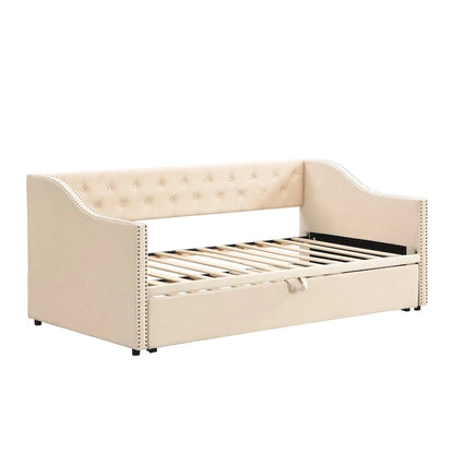 Twin Size Upholstered daybed with Pop Up Trundle, Pink