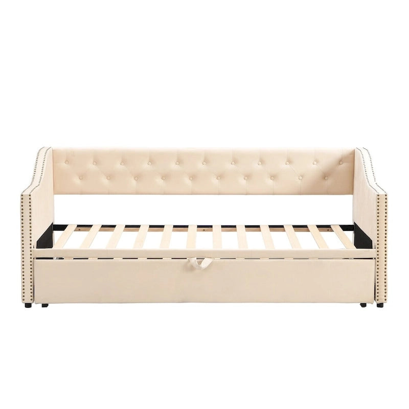 Twin Size Upholstered daybed with Pop Up Trundle, Pink