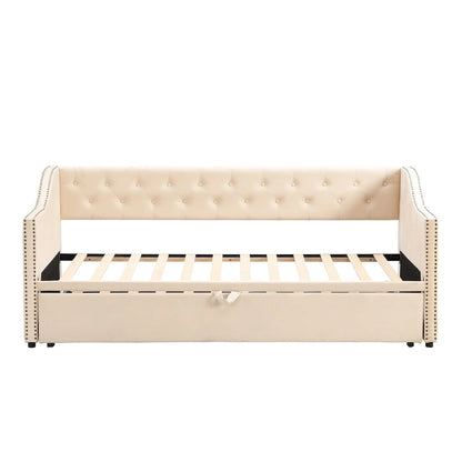 Twin Size Upholstered daybed with Pop Up Trundle, Pink