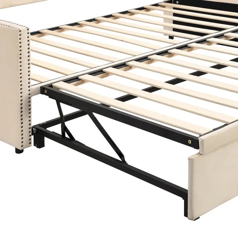 Twin Size Upholstered daybed with Pop Up Trundle, Pink