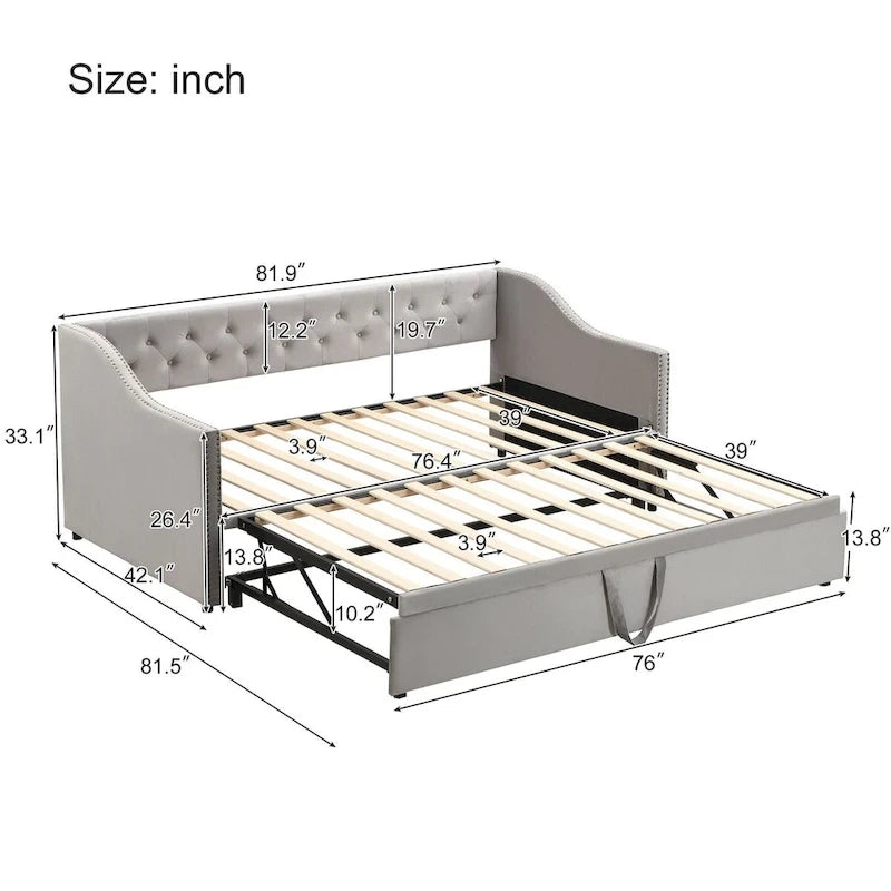Twin Size Upholstered daybed with Pop Up Trundle, Pink