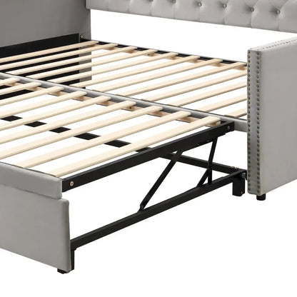 Twin Size Upholstered daybed with Pop Up Trundle, Pink