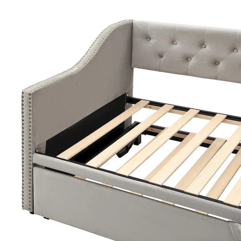 Twin Size Upholstered daybed with Pop Up Trundle, Pink