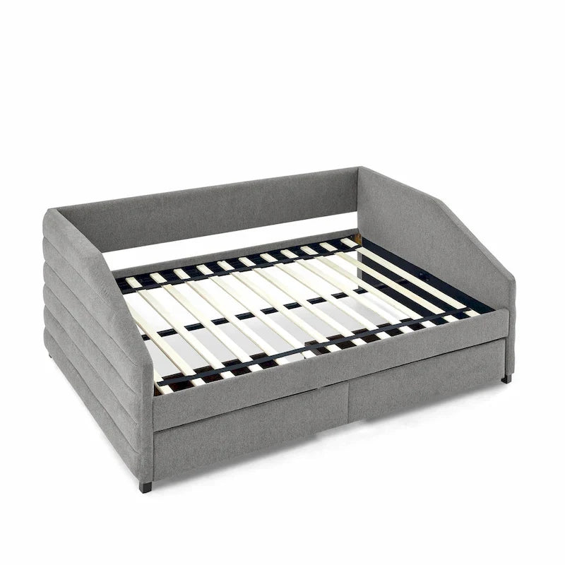 Full Size Daybed with Trundle Upholstered Tufted Sofa Bed, Linen Fabric(82.5x58x34)