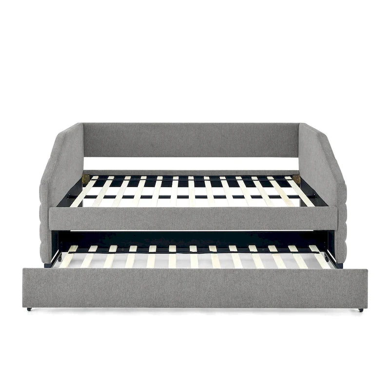 Full Size Daybed with Trundle Upholstered Tufted Sofa Bed, Linen Fabric(82.5x58x34)