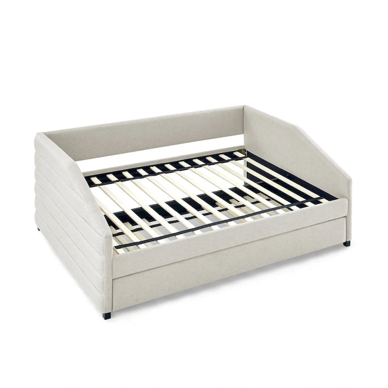 Full Size Daybed with Trundle Upholstered Tufted Sofa Bed, Linen Fabric(82.5x58x34)