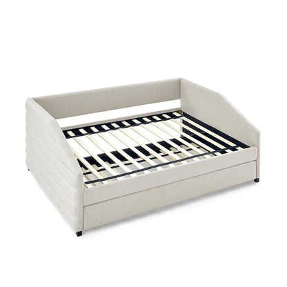 Full Size Daybed with Trundle Upholstered Tufted Sofa Bed, Linen Fabric(82.5x58x34)