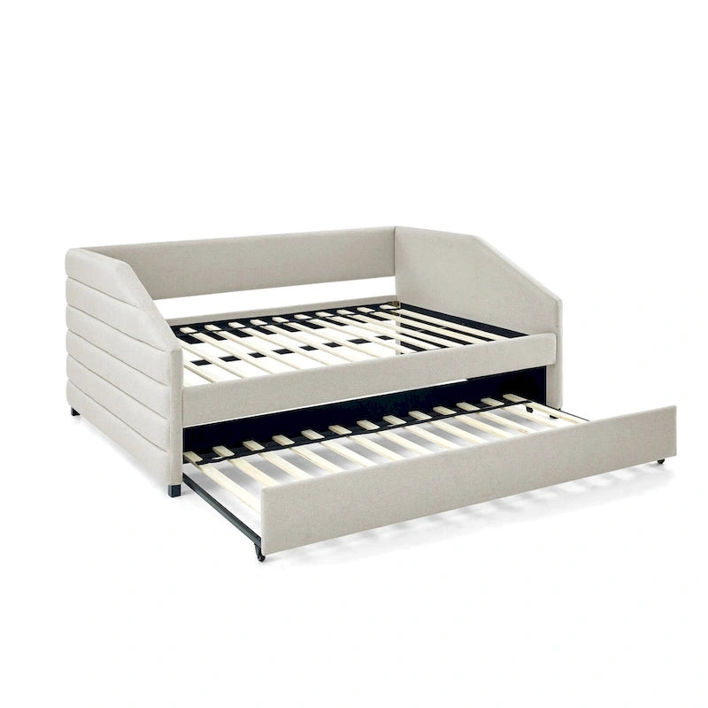 Full Size Daybed with Trundle Upholstered Tufted Sofa Bed, Linen Fabric(82.5x58x34)