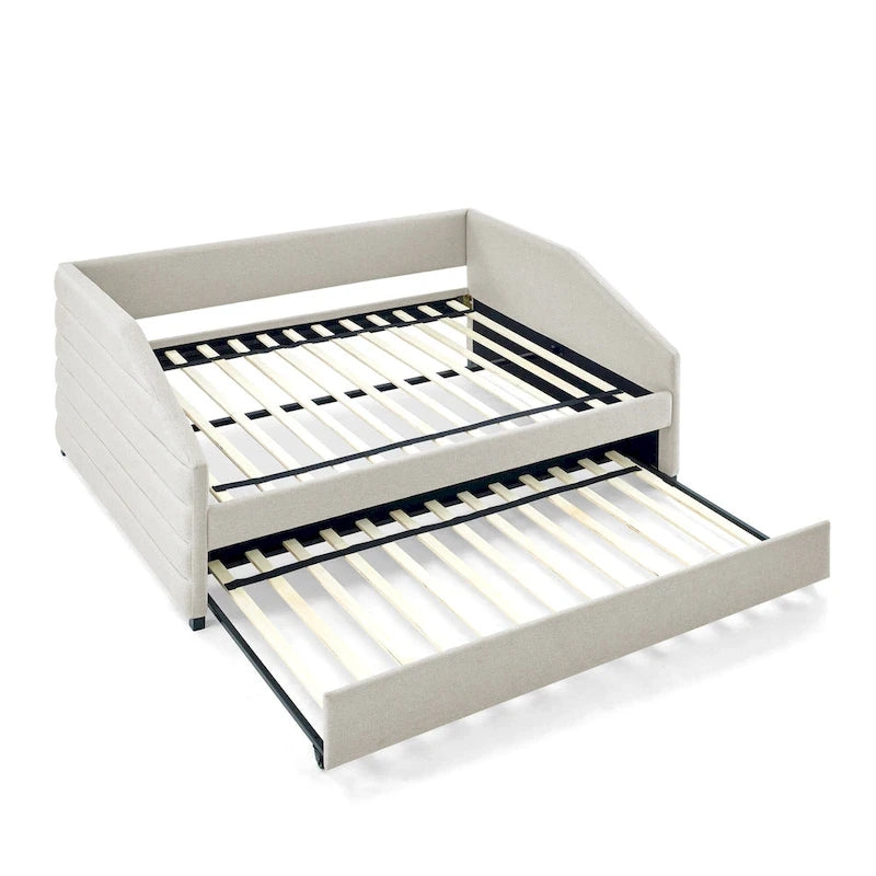 Full Size Daybed with Trundle Upholstered Tufted Sofa Bed, Linen Fabric(82.5x58x34)