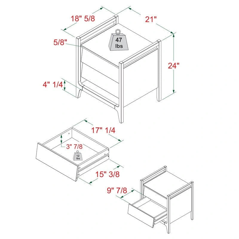 Scandi Angle Face Solid Wood Nightstand