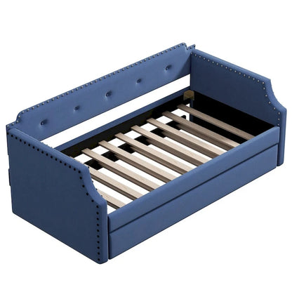 Upholstered Daybed with Trundle, Wood Slat Support,Upholstered Frame Sofa Bed, Twin