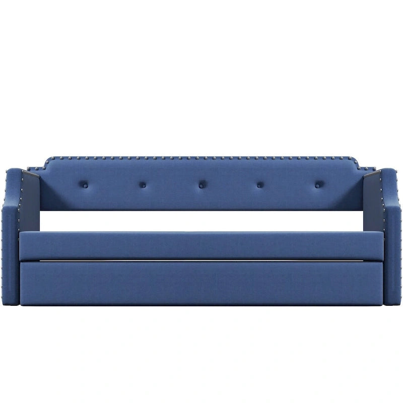 Upholstered Daybed with Trundle, Wood Slat Support,Upholstered Frame Sofa Bed, Twin