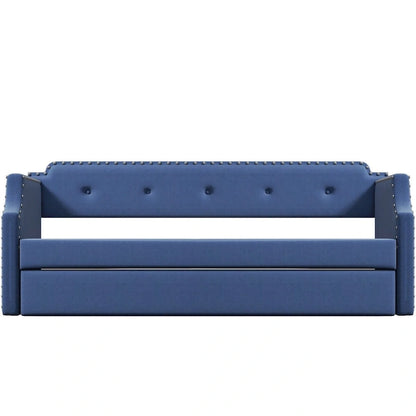 Upholstered Daybed with Trundle, Wood Slat Support,Upholstered Frame Sofa Bed, Twin