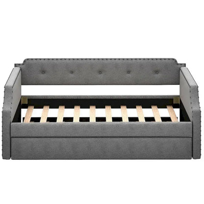 Upholstered Daybed with Trundle, Wood Slat Support,Upholstered Frame Sofa Bed, Twin