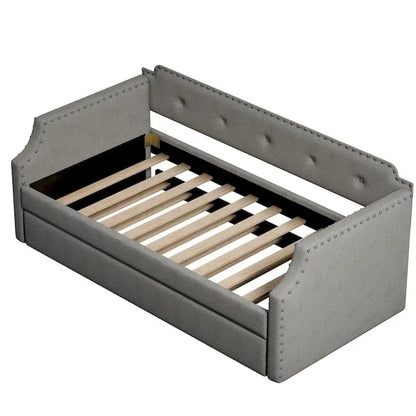 Upholstered Daybed with Trundle, Wood Slat Support,Upholstered Frame Sofa Bed, Twin