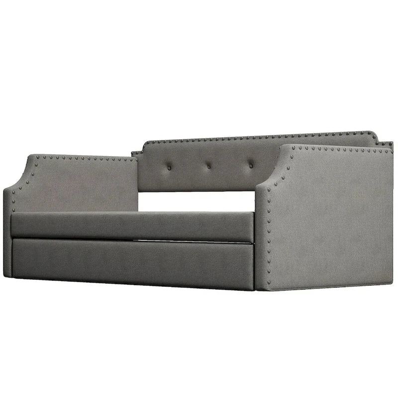 Upholstered Daybed with Trundle, Wood Slat Support,Upholstered Frame Sofa Bed, Twin