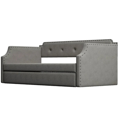 Upholstered Daybed with Trundle, Wood Slat Support,Upholstered Frame Sofa Bed, Twin