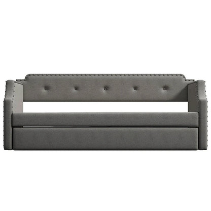 Upholstered Daybed with Trundle, Wood Slat Support,Upholstered Frame Sofa Bed, Twin