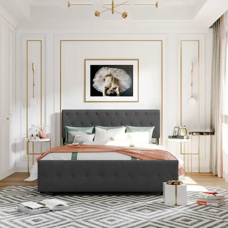 Storage Bed Metal Platform Bed with a Big Drawer