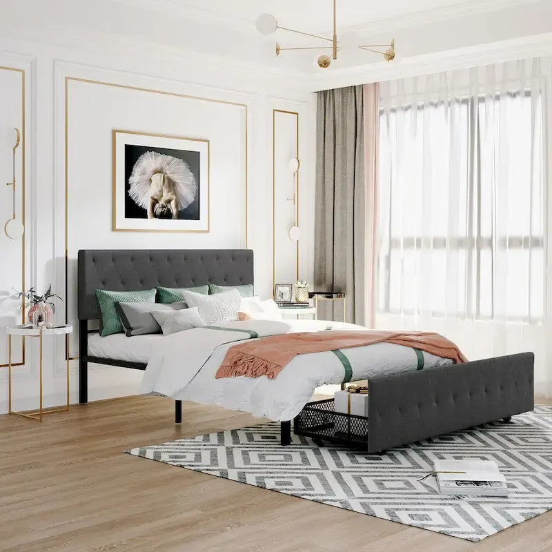 Storage Bed Metal Platform Bed with a Big Drawer