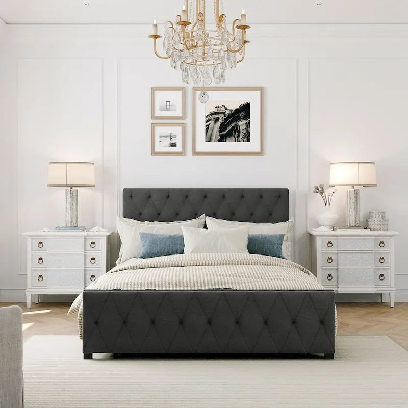 Storage Bed Metal Platform Bed with a Big Drawer