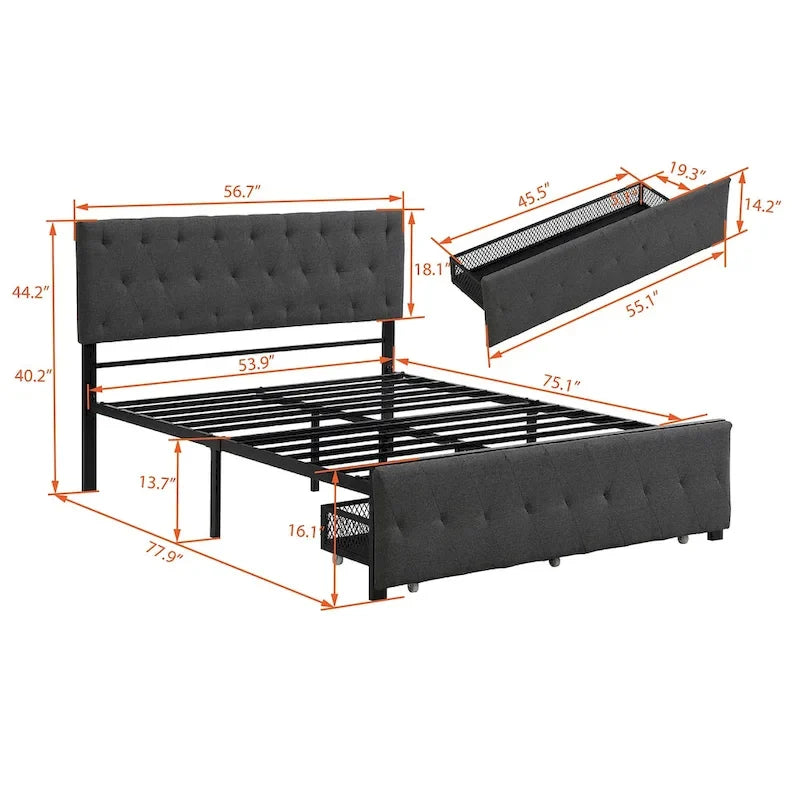 Storage Bed Metal Platform Bed with a Big Drawer