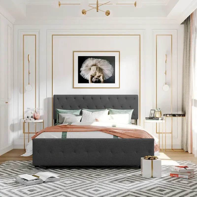 Storage Bed Metal Platform Bed with a Big Drawer