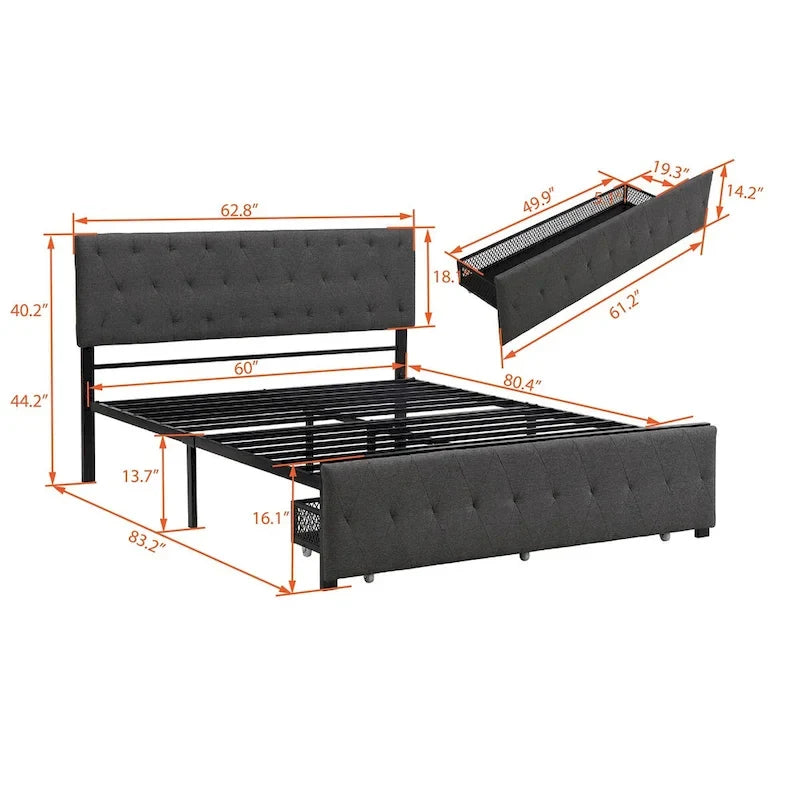 Storage Bed Metal Platform Bed with a Big Drawer